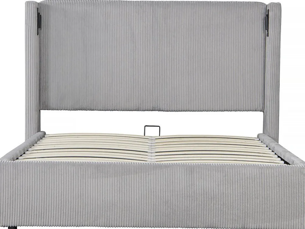 Lit double en velours côtelé avec coffre et lampe intégré "Cortina" 160 x 200 cm Gris>Palozi Home Clearance