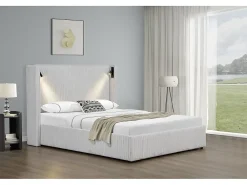 Palozi Home Lit double en velours côtelé avec coffre et lampe intégré 