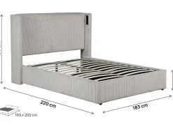 Palozi Home Lit double en velours côtelé avec coffre et lampe intégré 