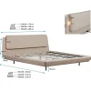 Design Ameublement Lit double flottant - Cadre bois recouvert lin beige - LED intégrée, ports USB - 2 places - 160x200 cm* Ensemble Sommier Et Matelas