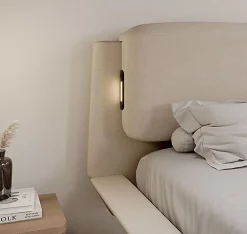 Design Ameublement Lit double flottant - Cadre bois recouvert lin beige - LED intégrée, ports USB - 2 places - 160x200 cm* Ensemble Sommier Et Matelas