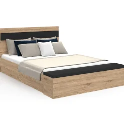 IDMarket Lit double GAELLE tête de lit + banc coffre et sommier 140 x 190 cm bois et noir* Lit Avec Rangement