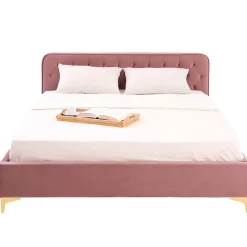 Idimex Lit double GLAMOUR, 140x190 cm, capitonné avec sommier, revêtement en velours rose* Lit Double
