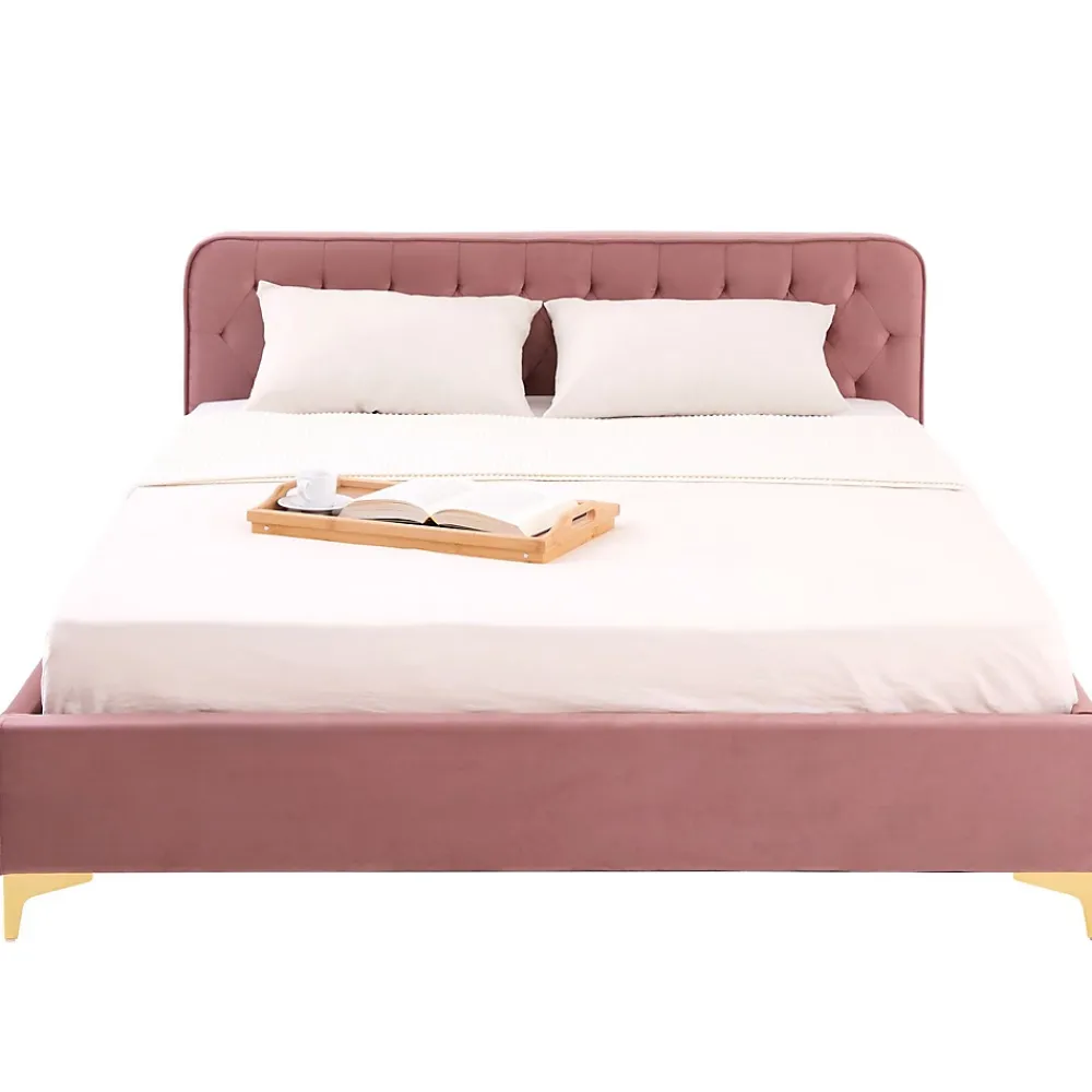 Idimex Lit double GLAMOUR, 140x190 cm, capitonné avec sommier, revêtement en velours rose* Lit Double