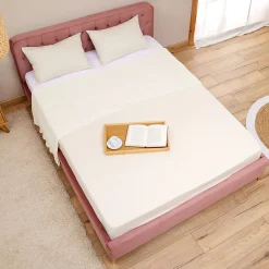Idimex Lit double GLAMOUR, 140x190 cm, capitonné avec sommier, revêtement en velours rose* Lit Double