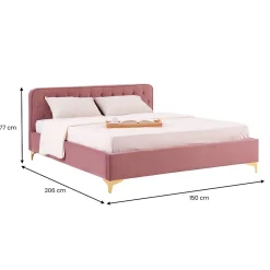 Idimex Lit double GLAMOUR, 140x190 cm, capitonné avec sommier, revêtement en velours rose* Lit Double