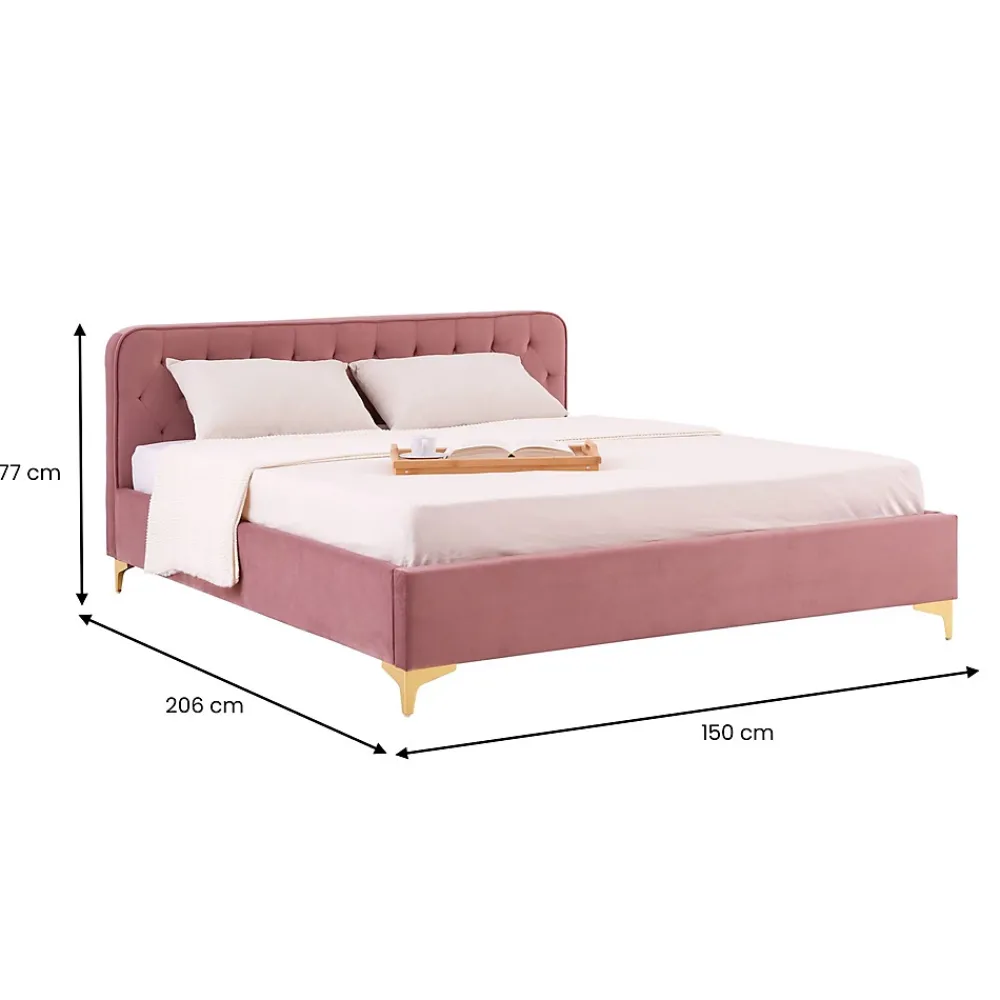 Idimex Lit double GLAMOUR, 140x190 cm, capitonné avec sommier, revêtement en velours rose* Lit Double