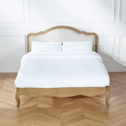 Lit double HENRY Style romantique en chêne et lin premium 140 x 190><noscript><img width=