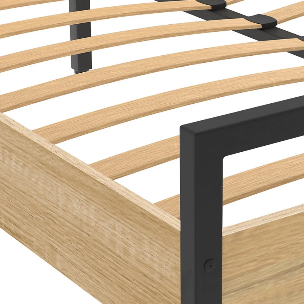 Lit double industriel DETROIT avec tête de lit et sommier 140 x 190 cm bois et métal noir>IDMarket Discount