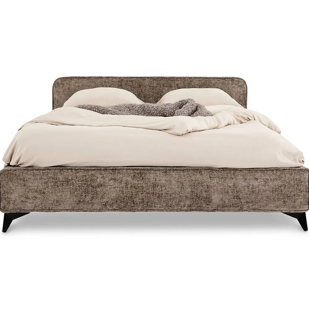 Idimex Lit double LEVERDA 140 x 190 cm, revêtement en tissu - Brun* Lit Double