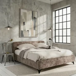 Idimex Lit double LEVERDA 140 x 190 cm, revêtement en tissu - Brun* Lit Double