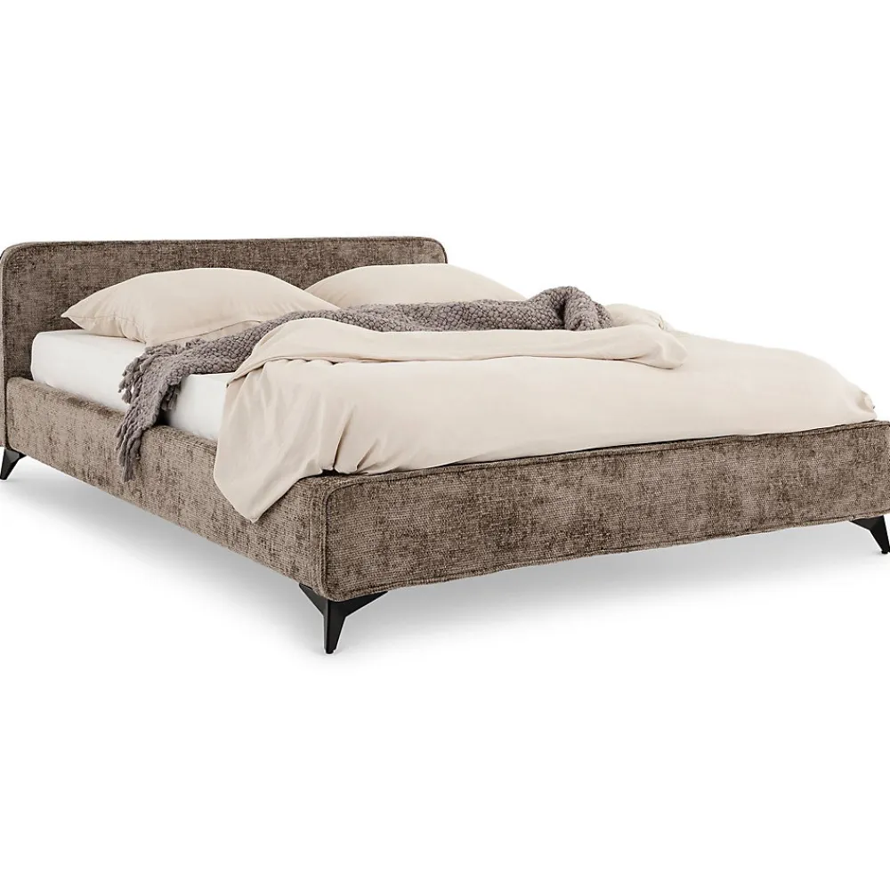 Idimex Lit double LEVERDA 140 x 190 cm, revêtement en tissu - Brun* Lit Double