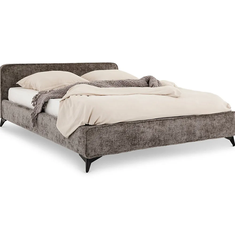 Lit double LEVERDA 140 x 190 cm, revêtement en tissu - Gris>Idimex Discount