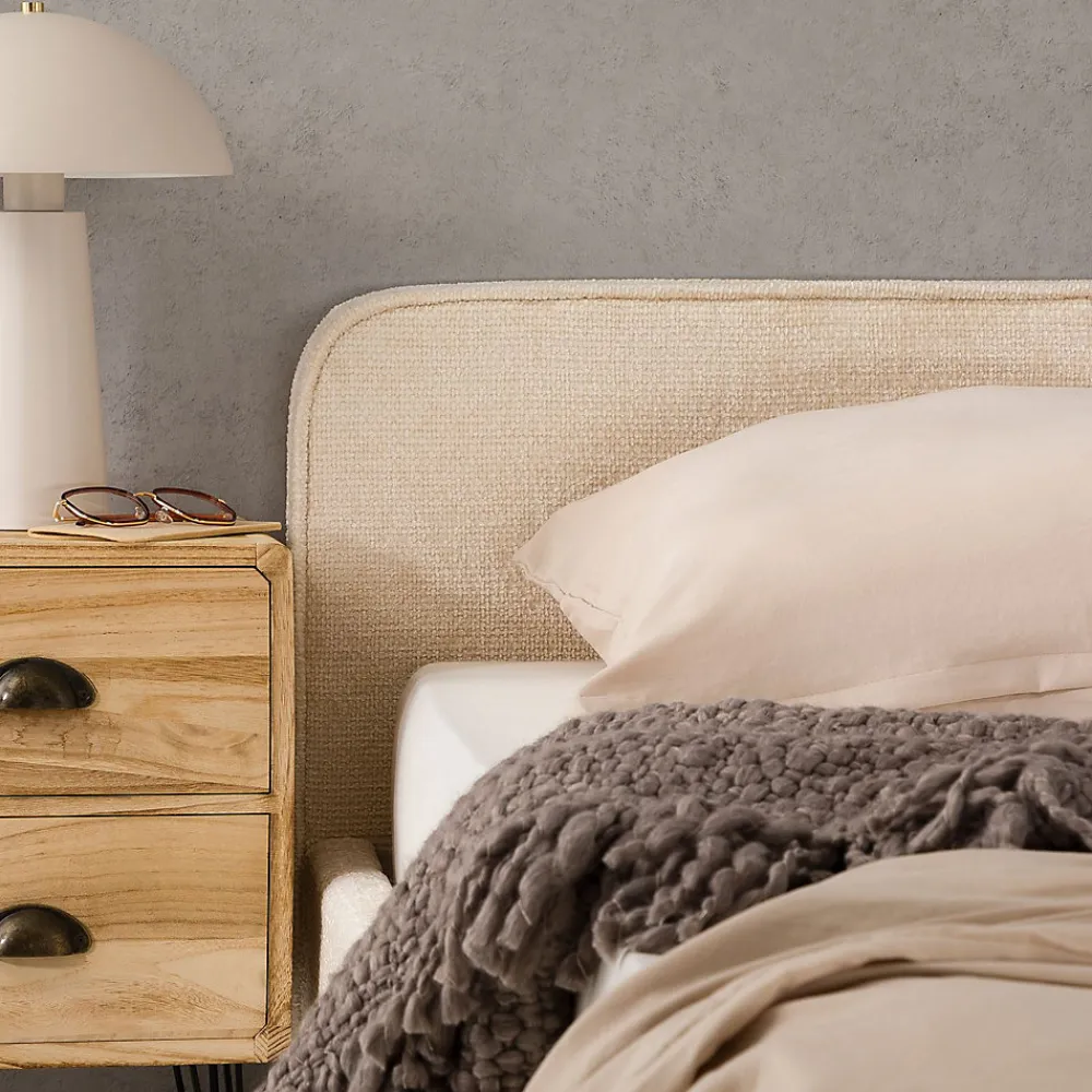 Lit double LEVERDA 140 x 190 cm, revêtement en tissu - Blanc>Idimex
