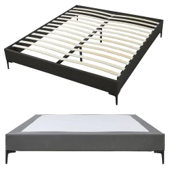 [En.Casa] Lit double Lilla 140 x 200 cm gris foncé en.casa* Lit Double