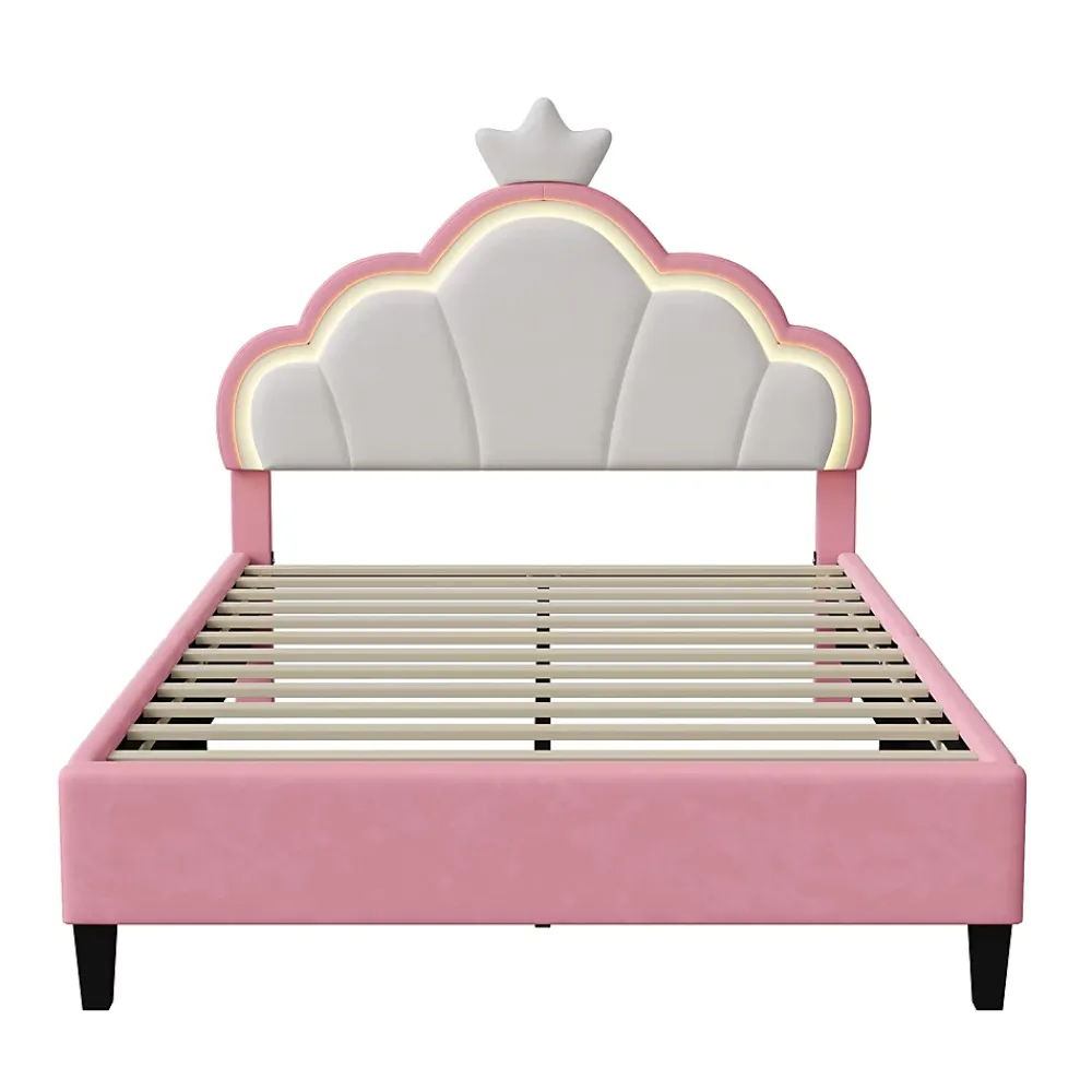 Simple Life Lit double Lit adulte 90 x 200 cm avec bande lumineuse LED, en cuir PU, rose* Lit Coffre