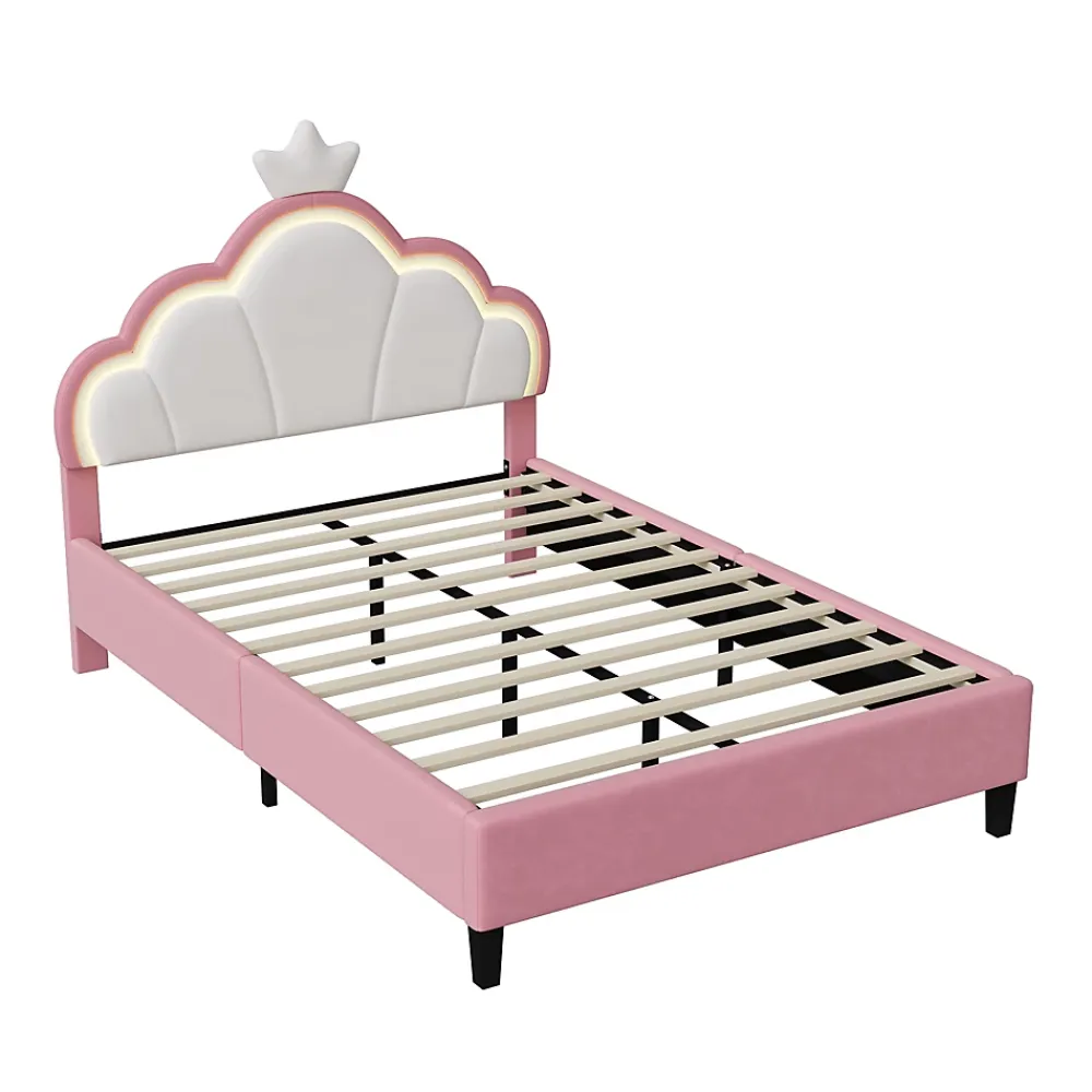 Simple Life Lit double Lit adulte 90 x 200 cm avec bande lumineuse LED, en cuir PU, rose* Lit Coffre