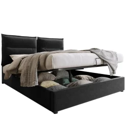 Lit double lit rembourré hydraulique 140x200cm, lit de rangement avec sommier à lattes métalliques, velours, noir,sans matelas>Gutent Hot