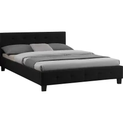 Lit double MATHIEU, 140 x 190 cm, capitonné avec sommier, revêtement en tissu noir>Idimex Sale