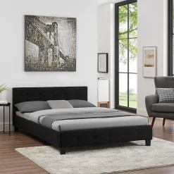Lit double MATHIEU, 140 x 190 cm, capitonné avec sommier, revêtement en tissu noir>Idimex Sale
