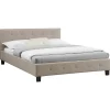 Lit double MATHIEU, 140 x 190 cm, capitonné avec sommier, revêtement en tissu beige>Idimex