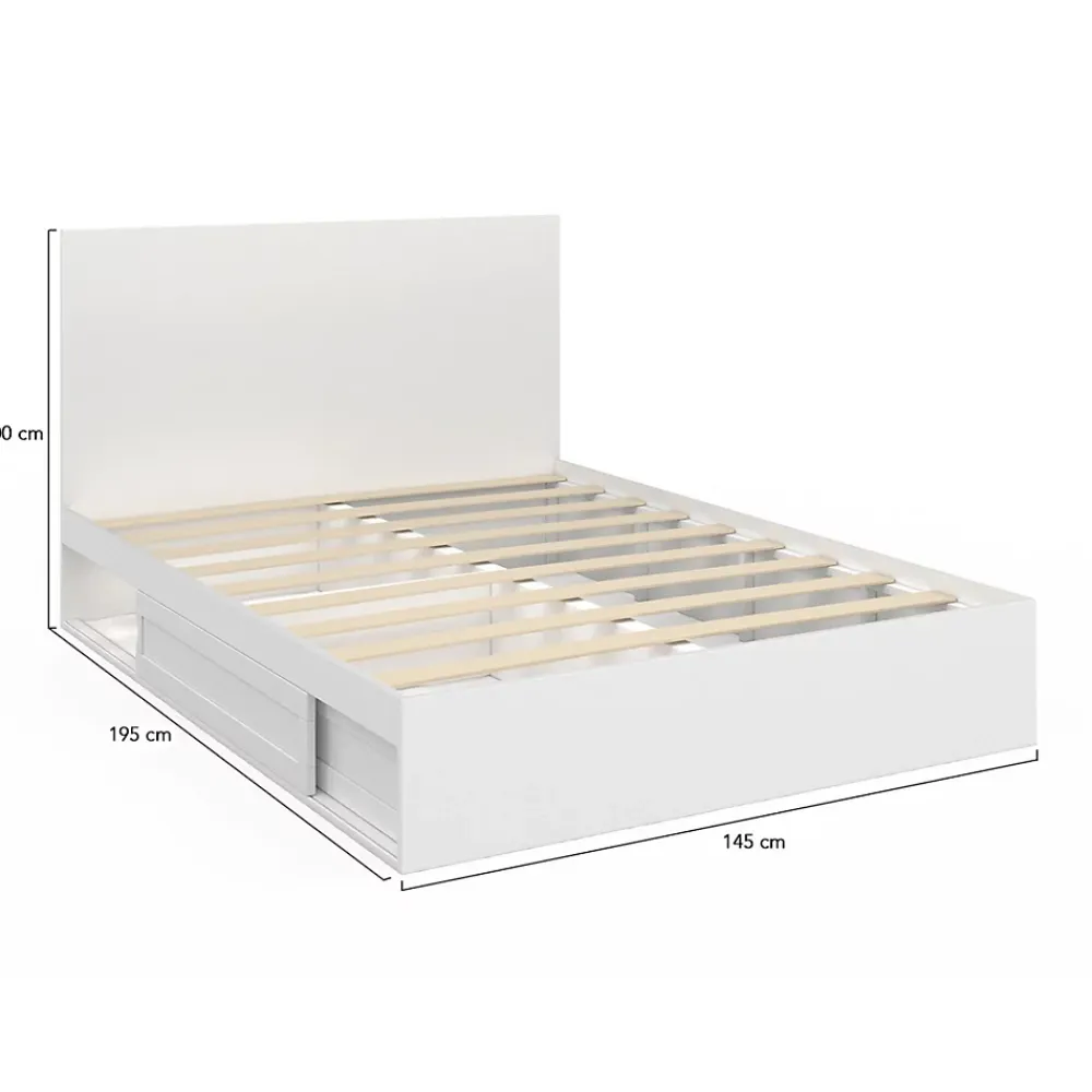 IDMarket Lit double MELSA avec rangements tête de lit et sommier 140 x 190 cm blanc* Lit Avec Rangement