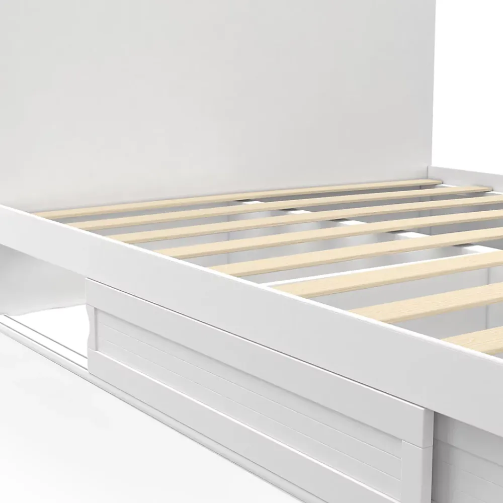 IDMarket Lit double MELSA avec rangements tête de lit et sommier 140 x 190 cm blanc* Lit Avec Rangement