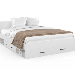 Lit double MINEA avec tiroirs + niches de rangement + tête de lit et sommier 140 x 190 cm blanc>IDMarket Online