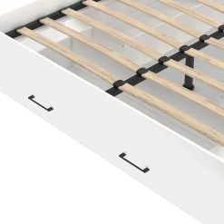 Lit double MINEA avec tiroirs + niches de rangement + tête de lit et sommier 140 x 190 cm blanc><noscript><img width=