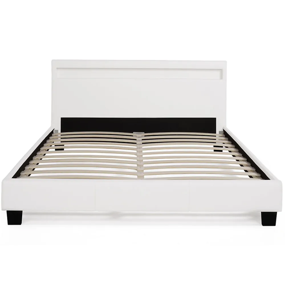 Lit double NEO avec tête de lit LED intégrées et sommier 140 x 190 cm PVC blanc>IDMarket Best