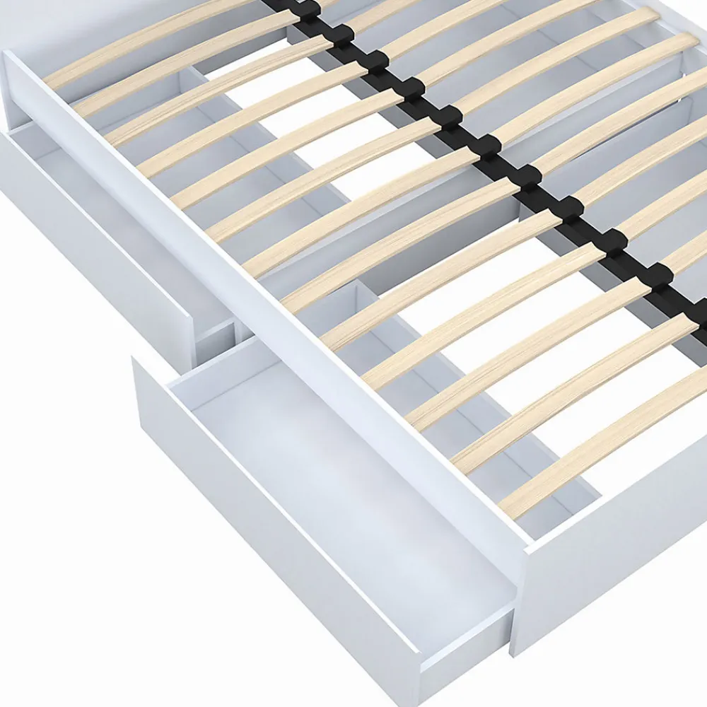 Lit double OMAHA 4 tiroirs sur roulettes avec tête de lit et sommier 140 x 190 cm blanc>IDMarket Outlet