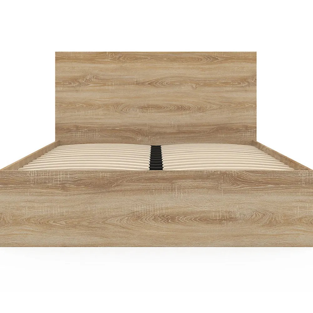 Lit double OMAHA 4 tiroirs sur roulettes avec tête de lit et sommier 140 x 190 cm façon hêtre>IDMarket Clearance