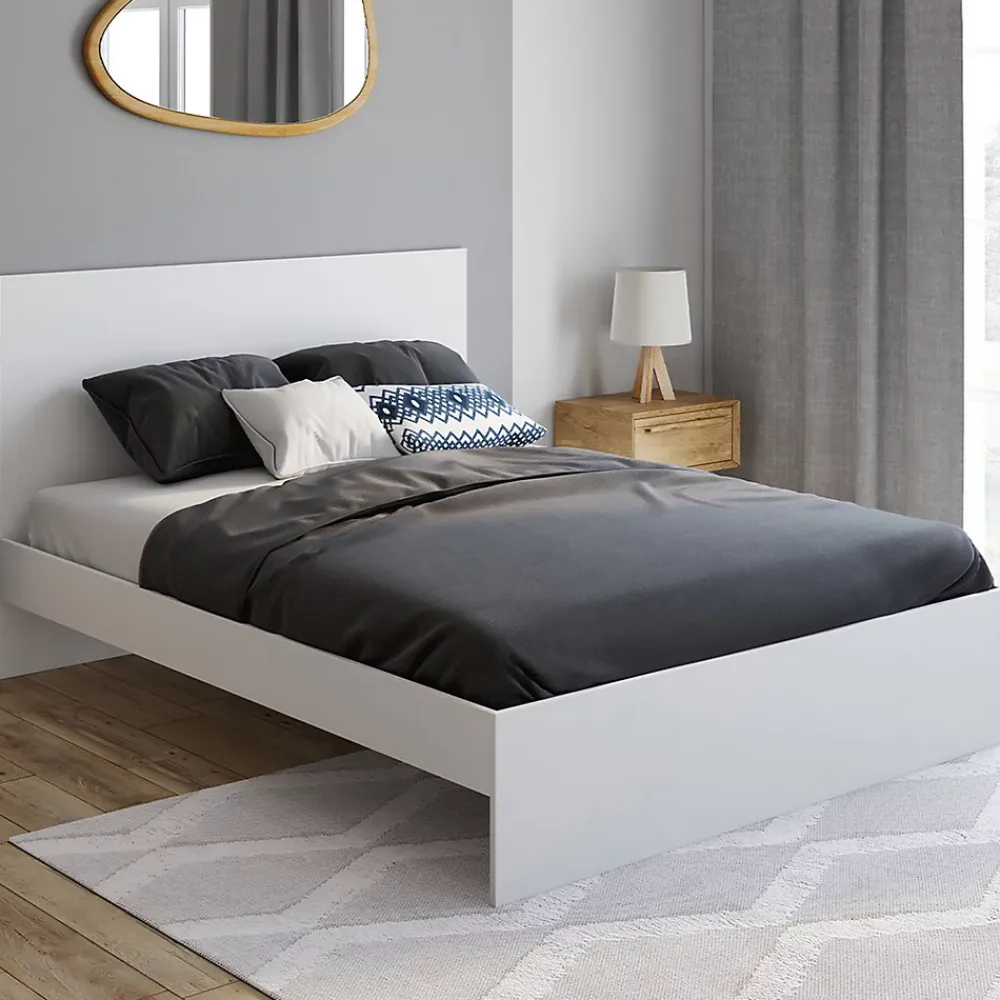 IDMarket Lit double OMAHA avec tête de lit et sommier 140 x 190 cm blanc* Lit Avec Rangement