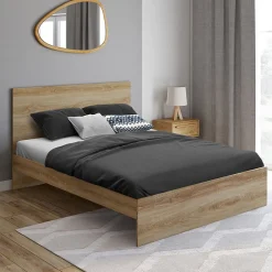 Lit double OMAHA avec tête de lit et sommier 140 x 190 cm façon hêtre>IDMarket Online