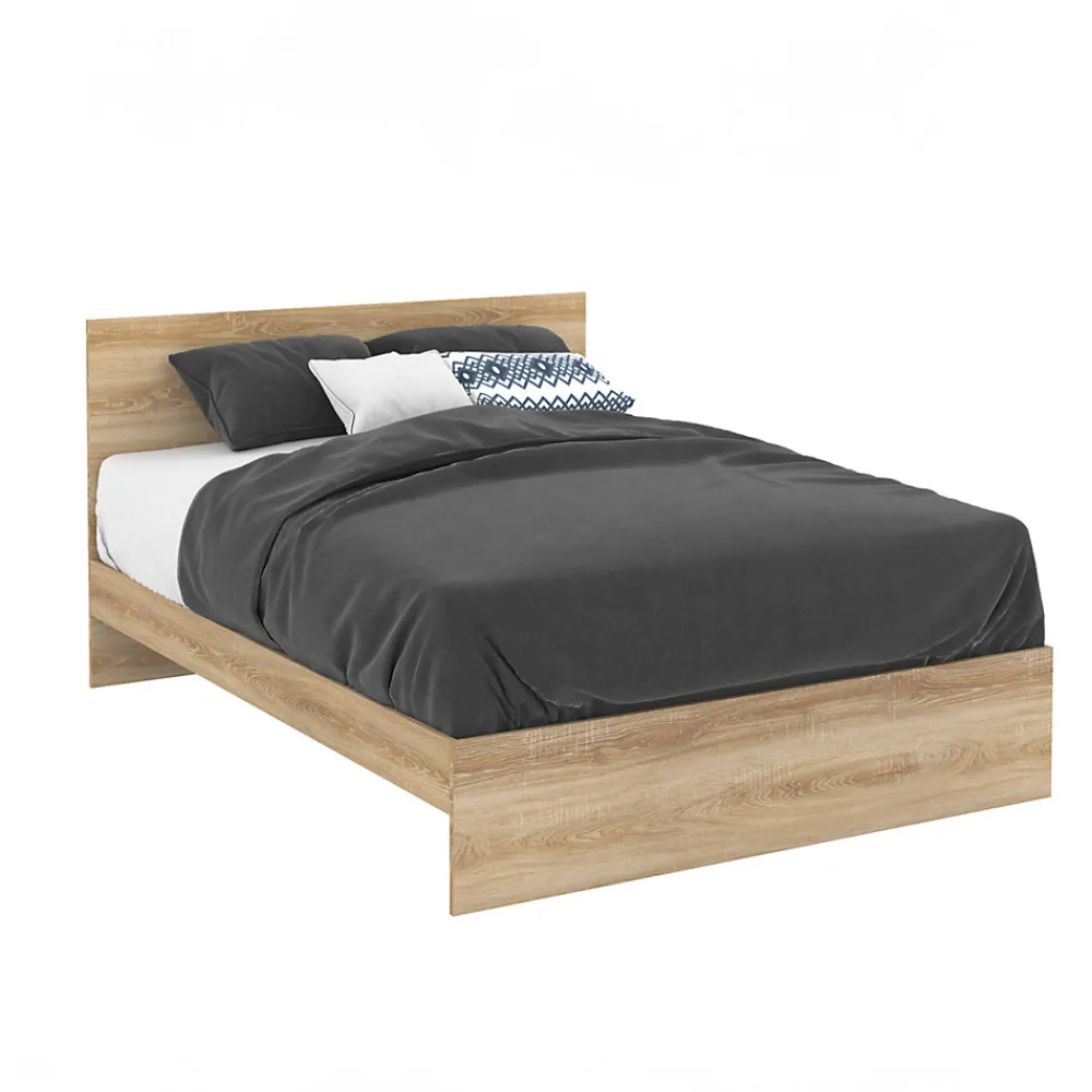 Lit double OMAHA avec tête de lit et sommier 140 x 190 cm façon hêtre>IDMarket Online