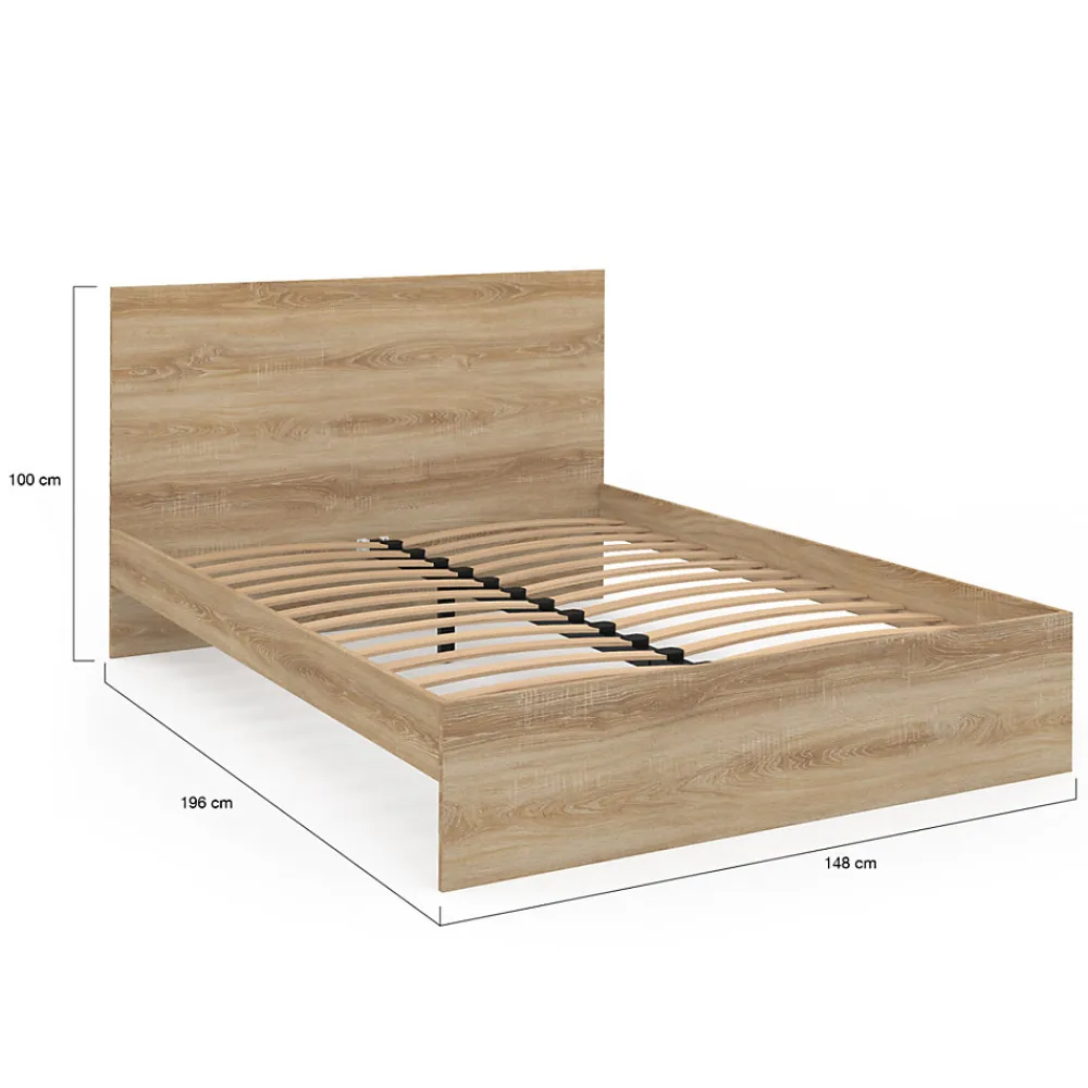 Lit double OMAHA avec tête de lit et sommier 140 x 190 cm façon hêtre>IDMarket Online