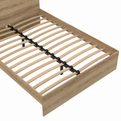 Lit double OMAHA avec tête de lit et sommier 140 x 190 cm façon hêtre><noscript><img width=