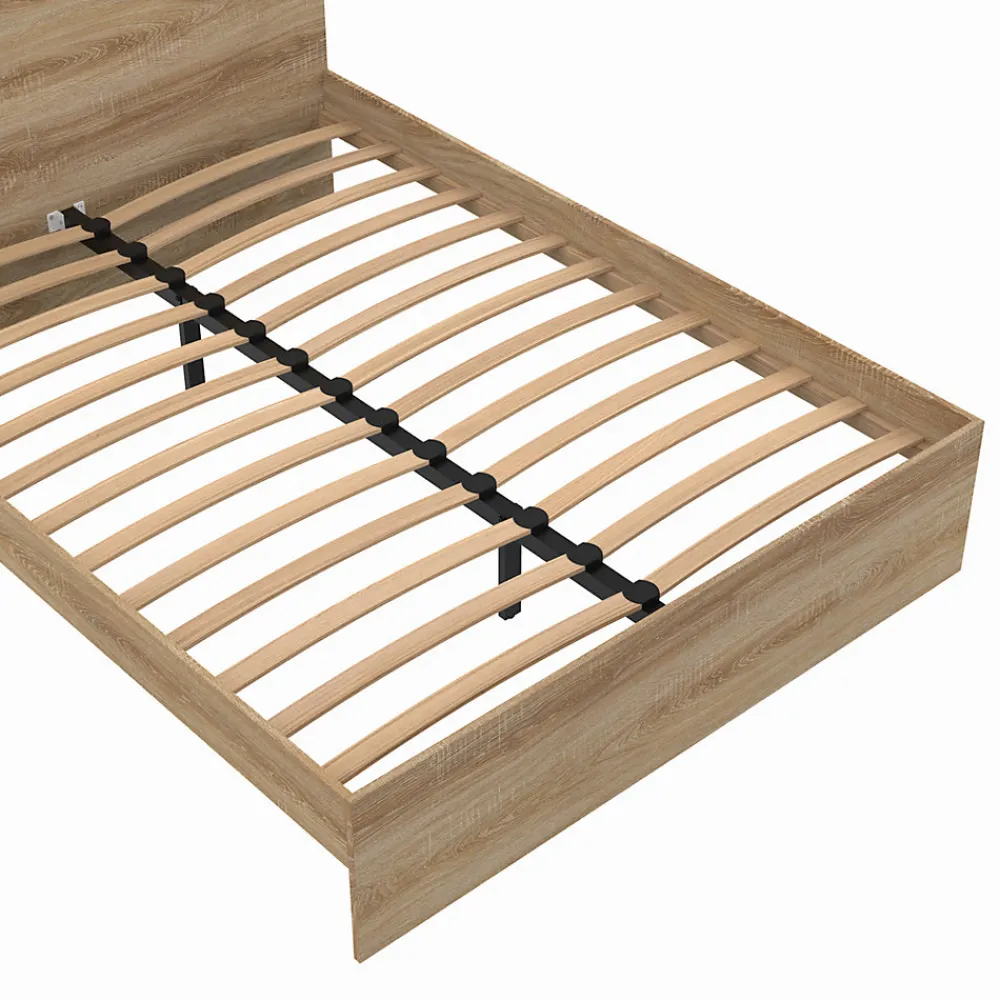 Lit double OMAHA avec tête de lit et sommier 140 x 190 cm façon hêtre>IDMarket Online