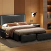 Lit double pour adultes, 140 x 200 cm, 4 tiroirs, rembourré, avec éclairage LED, sommier à lattes,Polyuréthanegris.>Simple Life Sale