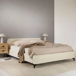 Lit double RAVELLO 140 x 190 cm, revêtement en tissu - Blanc crème><noscript><img width=