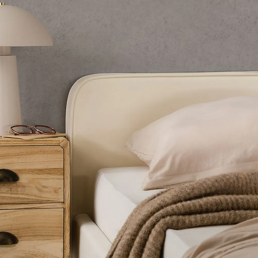 Lit double RAVELLO 140 x 190 cm, revêtement en tissu - Blanc crème>Idimex Outlet