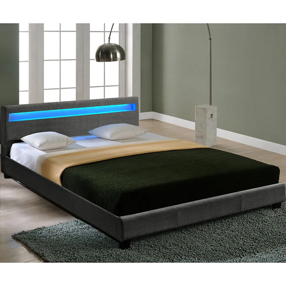 Lit Double Rembourré à LED Sommier à Lattes Polyester 140 x 200 cm Gris Foncé>Corium Hot
