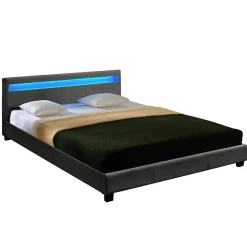 Lit Double Rembourré à LED Sommier à Lattes Polyester 140 x 200 cm Gris Foncé>Corium Hot