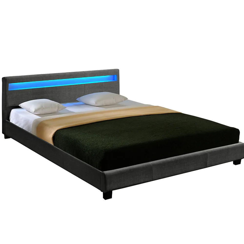 Lit Double Rembourré à LED Sommier à Lattes Polyester 140 x 200 cm Gris Foncé>Corium Hot