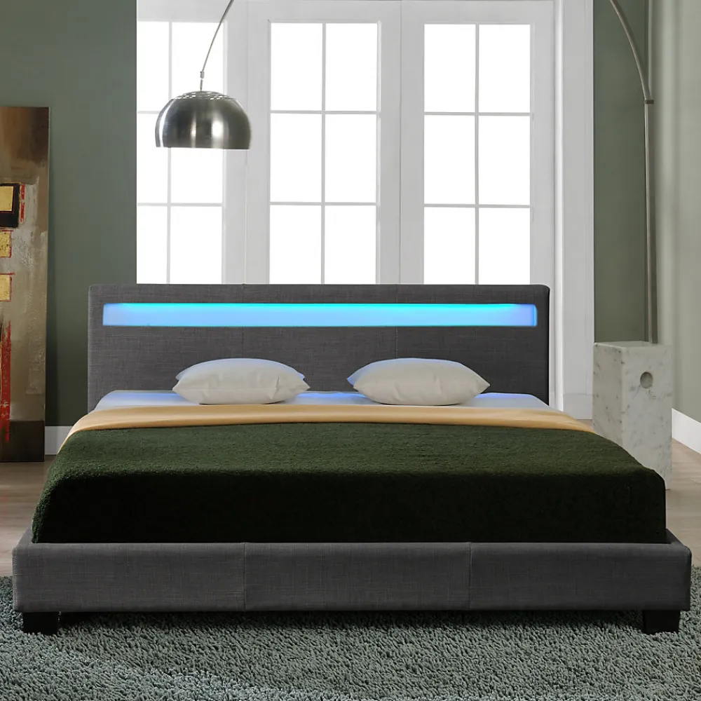 Lit Double Rembourré à LED Sommier à Lattes Polyester 140 x 200 cm Gris Foncé>Corium Hot