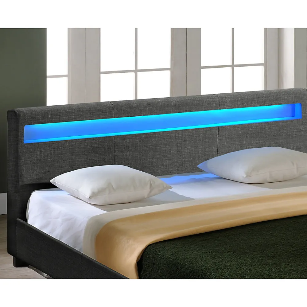 Lit Double Rembourré à LED Sommier à Lattes Polyester 140 x 200 cm Gris Foncé>Corium Hot