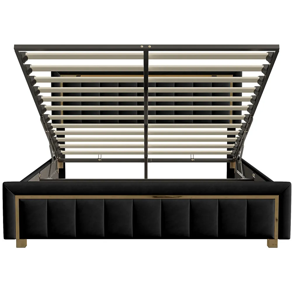 lit double rembourré 160 x 200,lit coffre avec sommier,lit adulte 160 x 200 avec levier hydraulique,velours,noir>Generique Hot