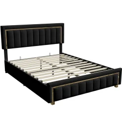 lit double rembourré 160 x 200,lit coffre avec sommier,lit adulte 160 x 200 avec levier hydraulique,velours,noir><noscript><img width=