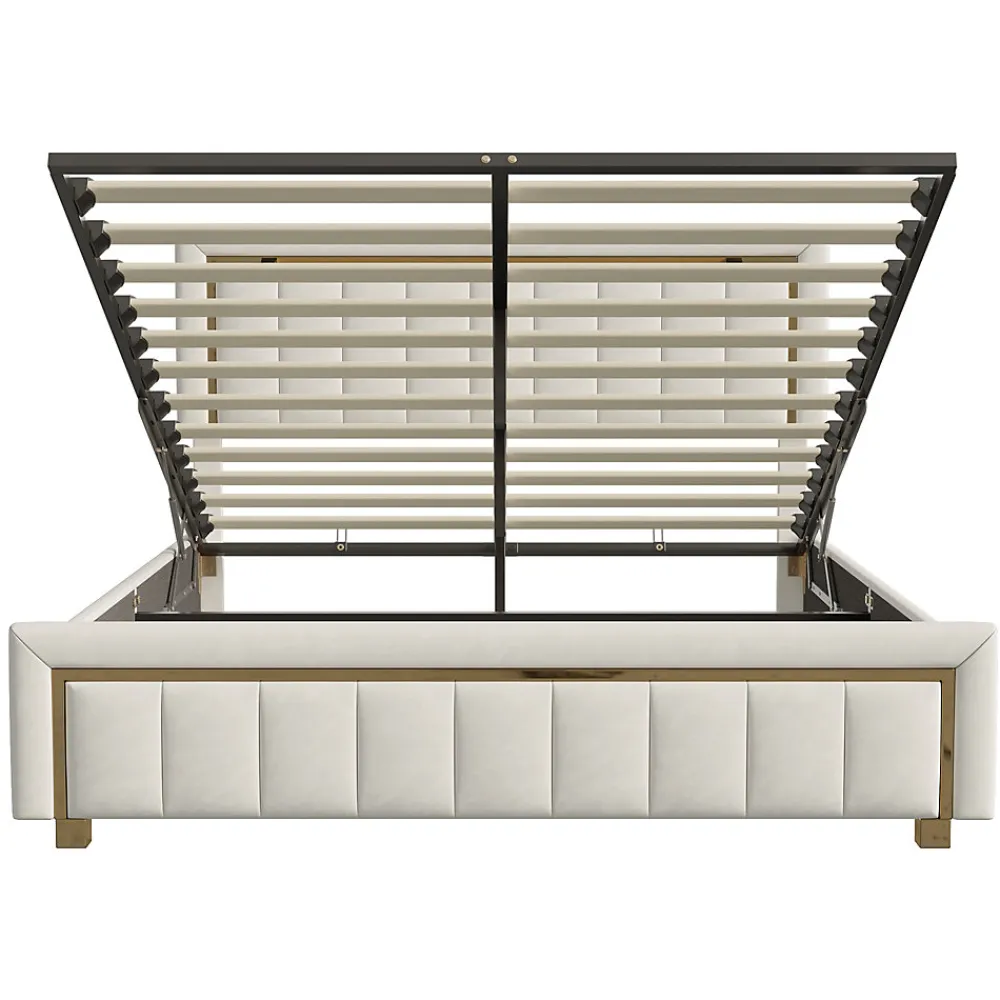 lit double rembourré 160 x 200,lit coffre avec sommier,lit adulte 160 x 200 avec levier hydraulique,velours,beige>Simple Life