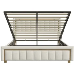 ProximaX lit double rembourré 160 x 200,lit coffre avec sommier,lit adulte 160 x 200 avec levier hydraulique,velours,beige* Lit Coffre